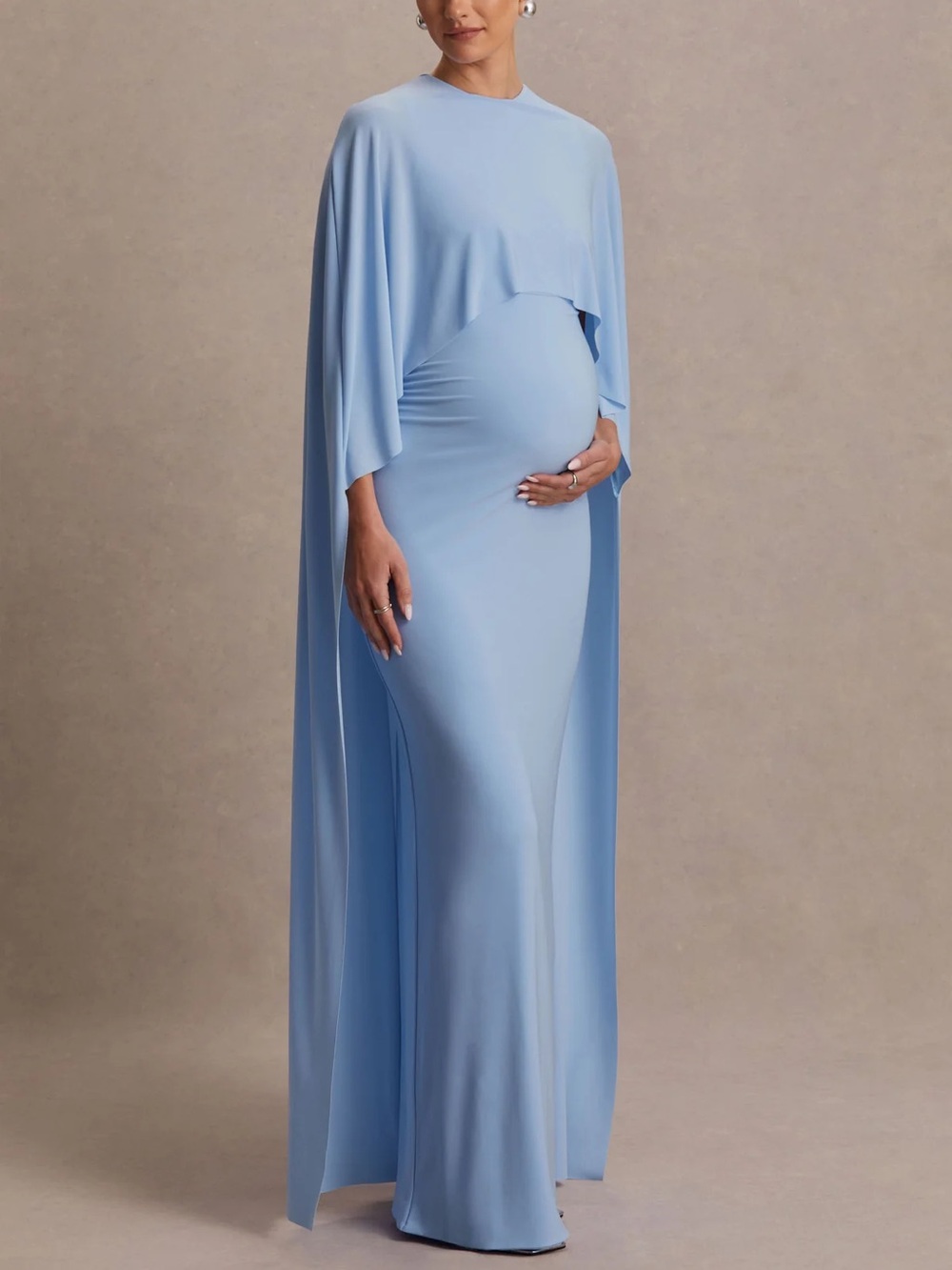CLUB L LONDON PADMA POWDER BLUE DRAPED MATERNITY MAXI DRESS WITH CAPE SLEEVES - Picture 7 of 11